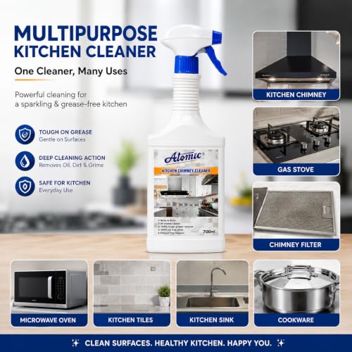 Image of Atomic Kitchen Chimney Cleaner | Powerful Grease & Oil Remover Spray | Deep Cleaner for Chimney, Filters, Exhaust Fan & Kitchen Surfaces | Easy Spray & Wipe Formula