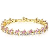 PAENENPH 14K Gold Bohemian Crystal Bracelet for Women,Luxury Branch Shape Natural Pink Crystal Ch...