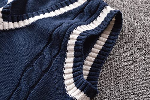 Image of Men Women Knitted Cotton V-Neck Vest JK Uniform Pullover Sleeveless Sweater School Cardigan