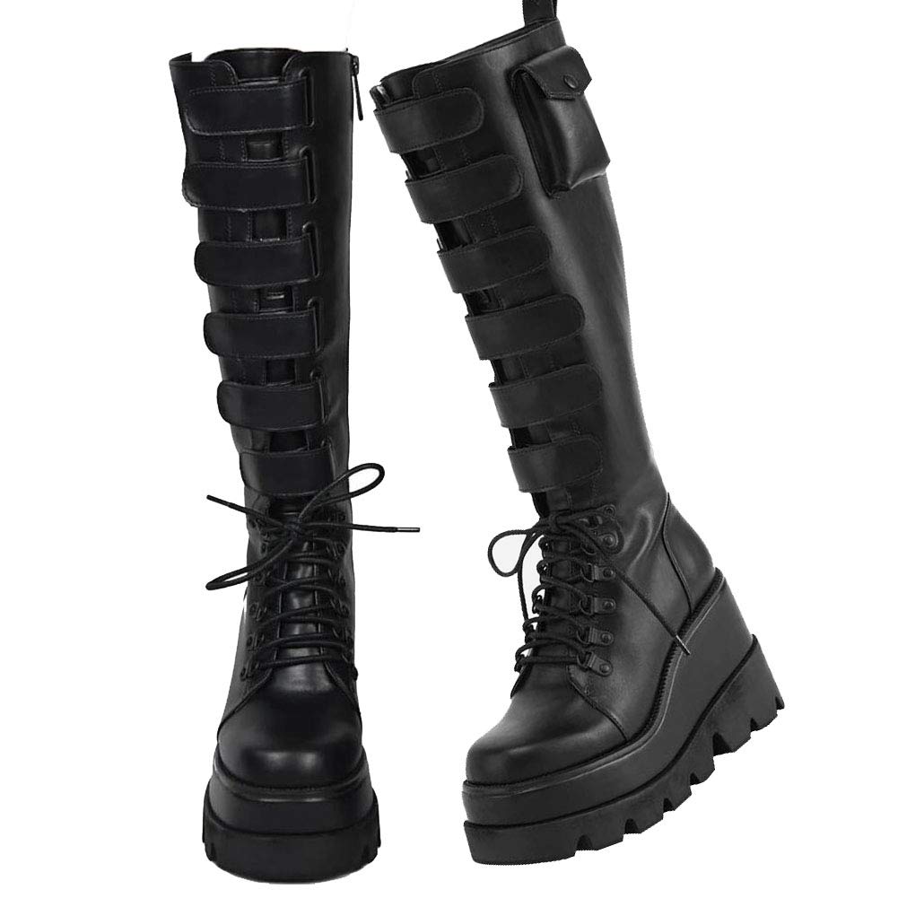Platform Over the Knee Boots For Women, Zip/Lace Wedge High Heel Punk Boots Thigh High Combat Boots