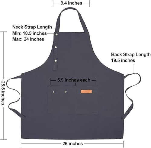 Miniatura 7 de Delantales para mujeres y hombres con bolsillos, correas ajustables, impermeable, lona para cocina, cocinero, camarera, servidor