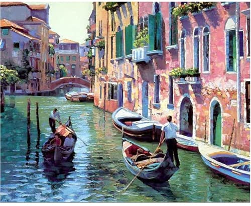 Venice Paint by Numbers Kit for Adults, DIY Oil Painting Paint by Numbers Set for Beginners Kids on Canvas, 3 Brushes and Acrylic Pigment - Water City (Boat 16 x20 )