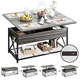 Osfvolr 43' Lift Top Coffee Table with Charging Station, 4 in 1 Coffee Tables with Storage, Farmhouse Coffee Table Converts to Dining Table for Living Room, Game Table, Home Office, Rustic Brown