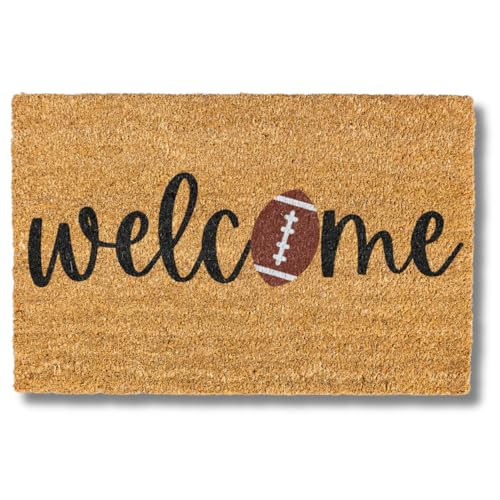 Natural Coir Doormat with Non-Slip Backing - Outdoor/Indoor Welcome Mat - Football Design