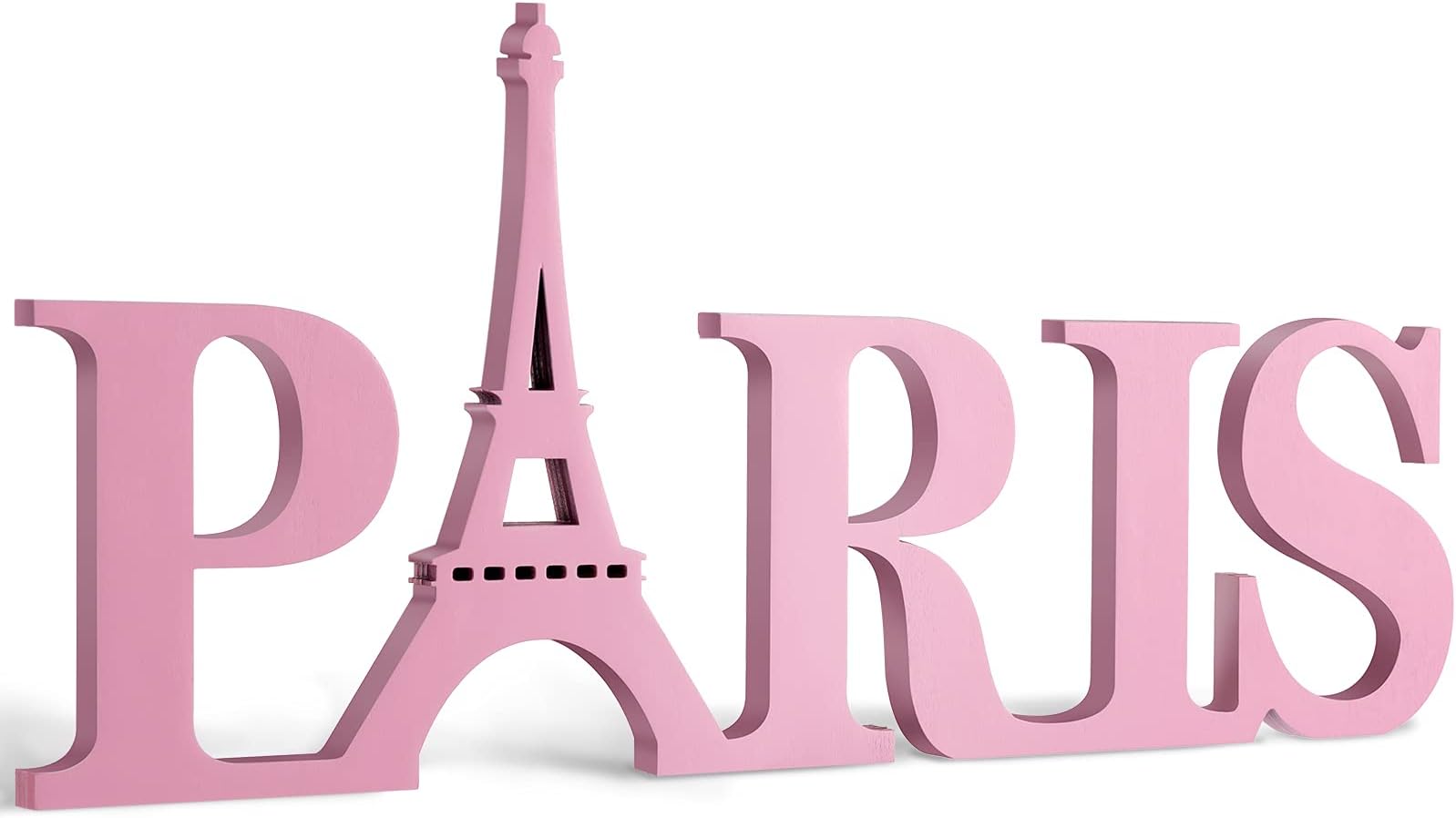 Paris Decor for Bedroom Wooden Eiffel Tower Wall Decor Eiffel Tower Letters Wood Sign Bathroom French Room Wall Art(Pink)