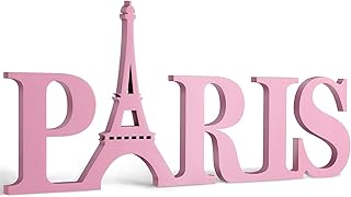 Paris Decor for Bedroom Wooden Paris Themed Wall Decor Paris Wooden Letters Eiffel Tower Decor, Paris Wood Sign Decor Art for Girls Bedroom Bathroom French Room Home Wall Art Decoration (Pink)