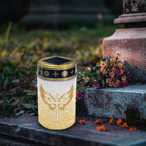 Image of Cross Wing Print Solar Garden Light - Waterproof Solar Lights for Yard Decor & Cemetery Grave Decorations