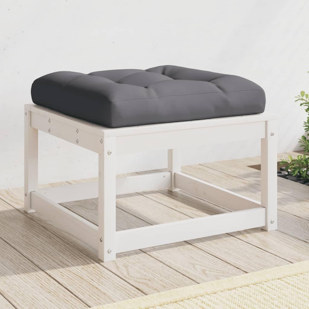 vidaXL Repose-Pied de Jardin avec Coussins, Pouf de Palette, Table Basse de Terrasse, Meuble Modulaire de Salon Balcon, Blanc Bois de Pin Massif