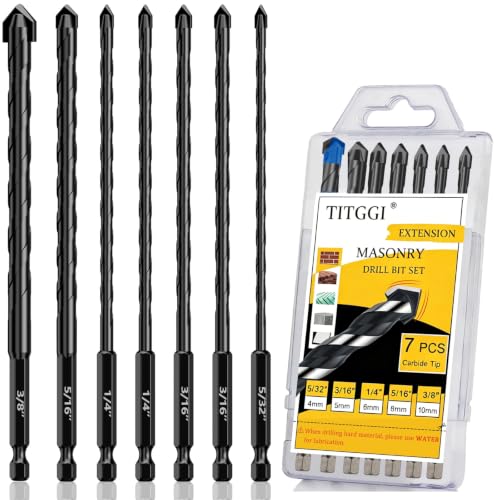 Image of 7Pcs Extended Masonry & Concrete Drill Bit Set, Wide-Tip, 5 /32 inch-3 /8 inch