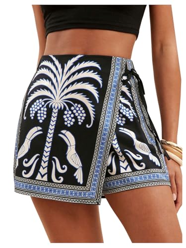 Image of SweatyRocks Women's Boho Mini Skirts Floral Shorts Tie Side Wrap Skorts