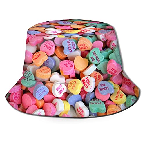 Valentine's Day Hearts Print Bucket Hat Summer Travel Fisherman Sun Hat Cap for Women Men Teens