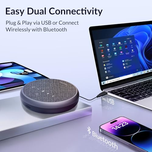 Image of Conference Speakerphone, 3 AI Mics 360 Voice Pickup, Smart Noise Cancelling, Portable Speaker for Video Calls, Home Office & Small Team Meetings