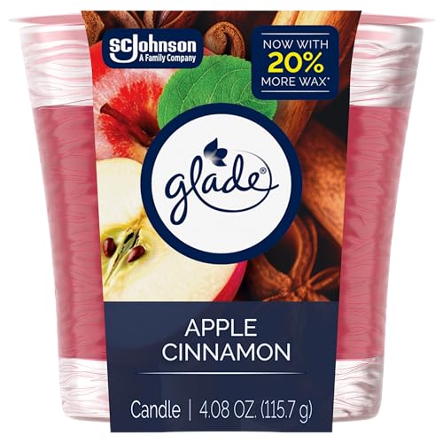 Glade 1-Wick Scented Candle Jar, Apple Cinnamon, Air Freshener Infused with Essential Oils, 4.08 Oz