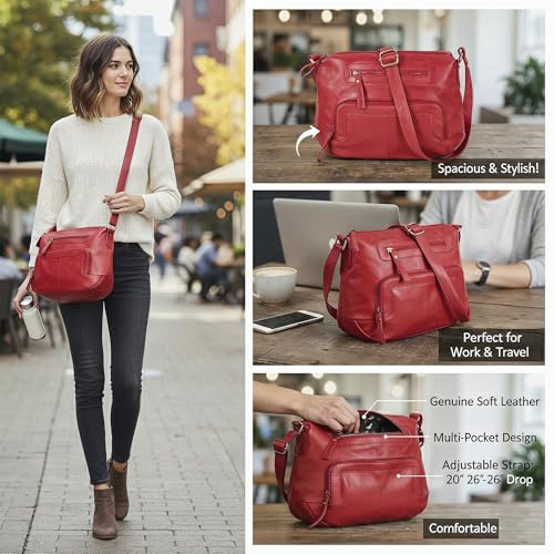 Image of Oak Leathers Women's Crossbody Bag - Genuine Leather Crossover Shoulder Purse With Adjustable Sling Strap - Medium Size