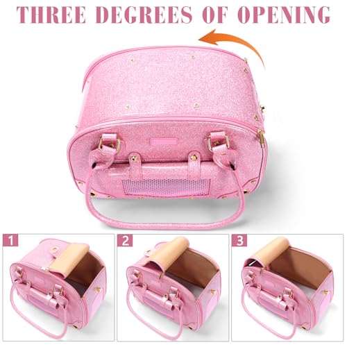 Image of Dog Carrier Purse, Pet Carrier, Bling Waterproof Premium Leather Pet Travel Portable Bag Carrier for Cat and Small Dog Home & Outdoor Small Bling Pink
