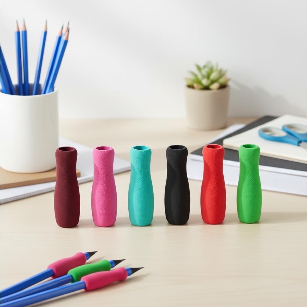 6Pcs Colour Special Supplies Foam Pencil Grips Soft Foam for Adults,Open Slip Insert Pen Paint Brush Holder Ergonomic Right Left-Handed Use for Handwriting, Drawing, Coloring Education and Crafts