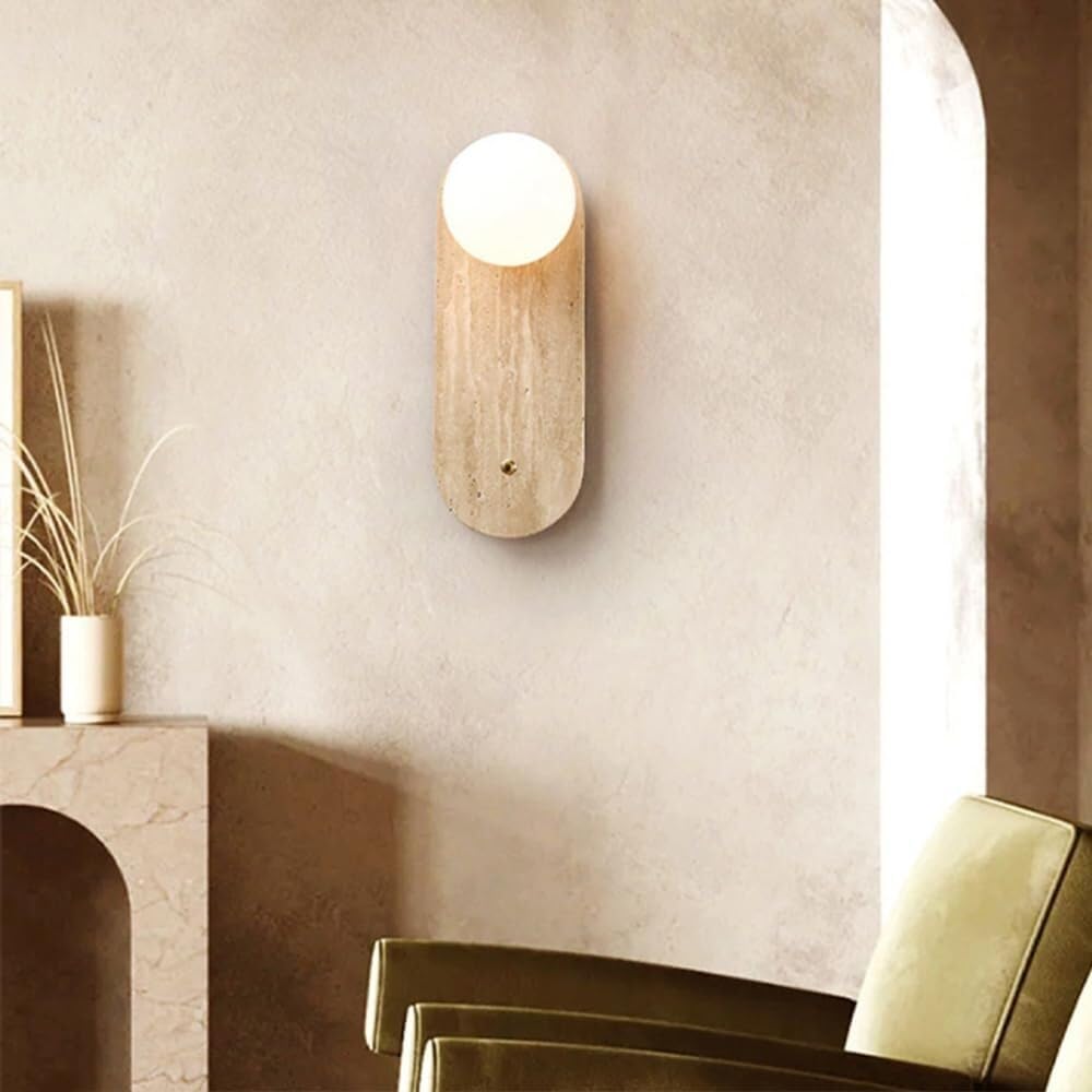 Applique da parete con globo di vetro e pietra travertino, stile nordico, ideale per camera da letto o soggiorno, attacco G9.
