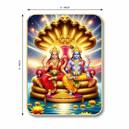 Image of SAF Lord Vishnu Lakshmi Wall Art with Table Top Stand & Wall Hanging Hole | Premium MDF Sheshnag Religious Painting for Mandir Home Office Diwali Decor