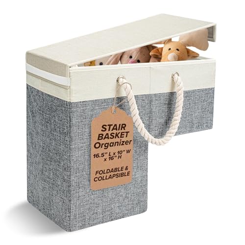 AA deLuxe Stair Basket Foldable Linen Storage Organizer with Toplid...
