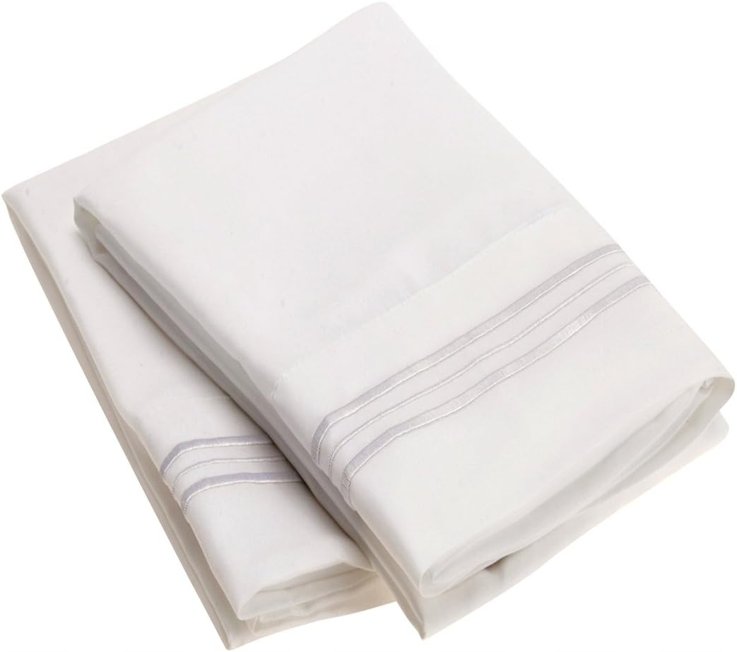 Standard Pillowcase Set White- 1800 Double Brushed Microfiber Bedding - Soft and Durable - All Season (Set of 2 Standard Size, White)