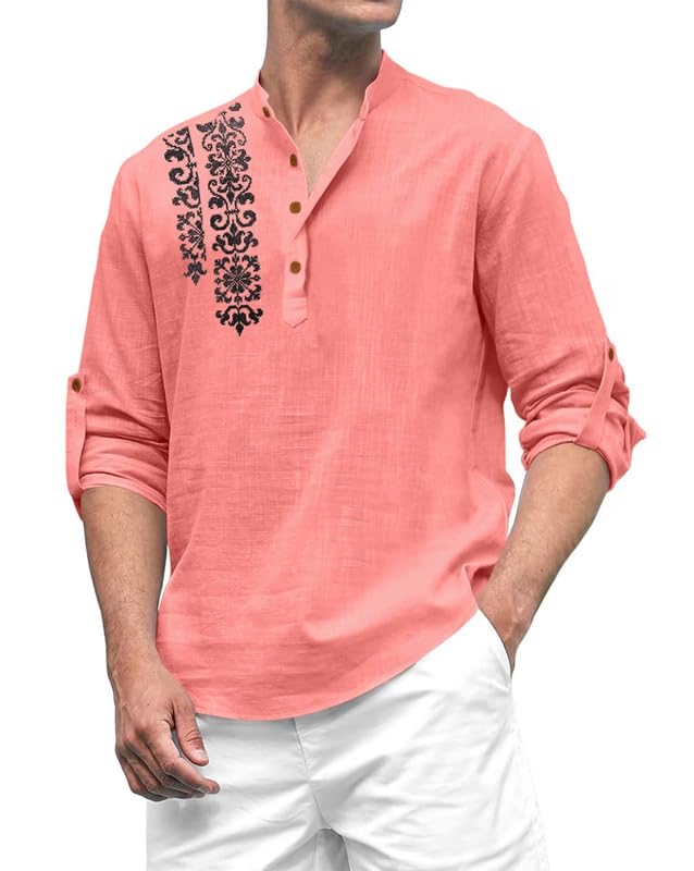 Image of FINIVO FASHION Men's Cotton Blend Short Kurta Shirt | Casual Ethnic Wear with Roll-Up Sleeves & Mandarin Collar | Comfortable Fit Tunic for Festive, & Summer Outings