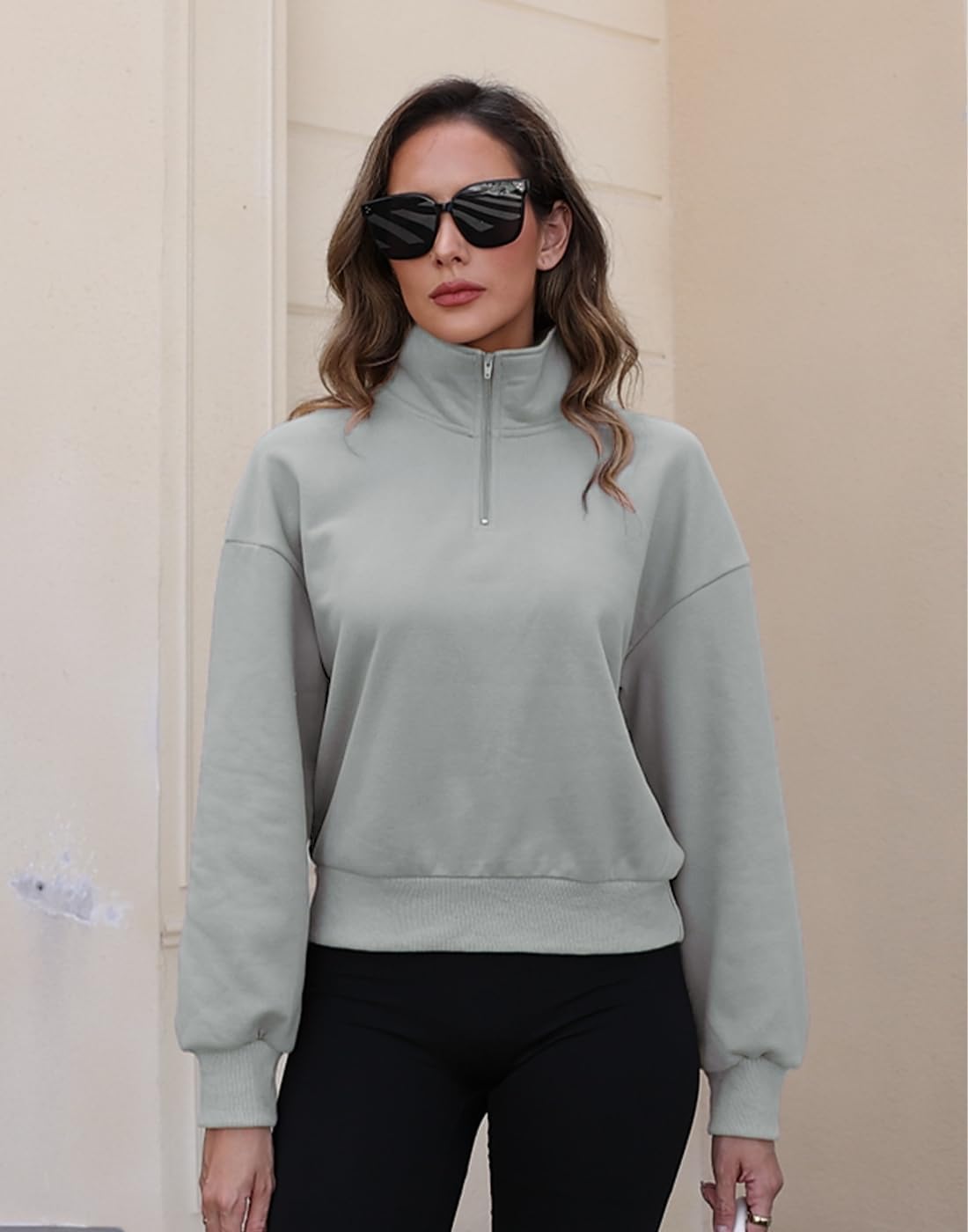 Dressmine Womens Quarter Zip Pullover Casual Long Sleeve Shirts Half Zip Sweatshirt 2025 Trendy Winter Clothes - Image 4