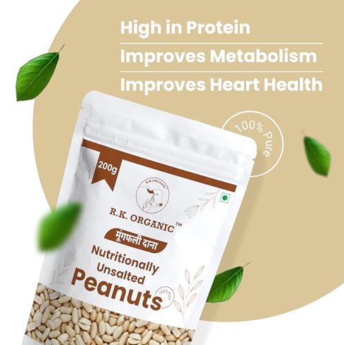 Image of R.K. ORGANIC Unsalted & Roasted Peanuts Desi Singdana 200g | Protein-Rich Snack | Healthy, Raw, and Crunchy Snack (Pack Of 1)