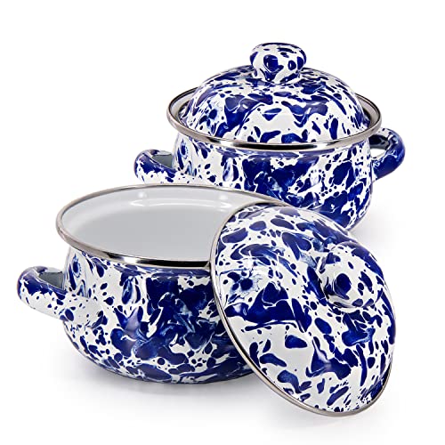 Golden Rabbit Enamelware - Set of 2-16oz Petite Tureens (Cobalt Swirl)