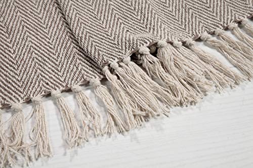 EHC 100% Natural Cotton Two Tone Herringbone King Size 3 Seater Throws for Sofa Bedspread,Settee Throw- 225 x 250cm