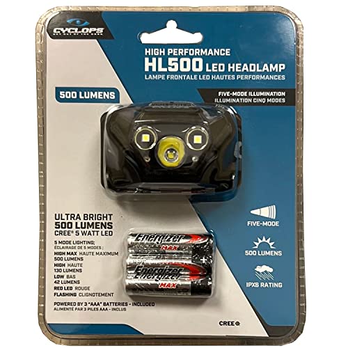 Cyclops Hl500 Headlamp | Tactical Durable Lightweight Compact Adjustable Headband Weather Resistant Ipx6 Bright Led 500 Lumen Head Flashlight | Aaa Batteries Included #TOP1