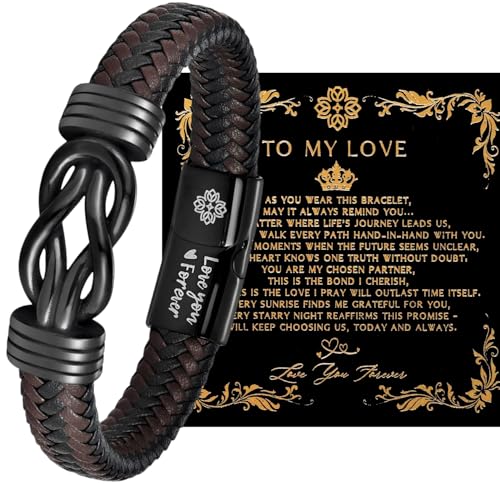 Birthday Gifts for Men Infinity Bracelets for Men Braided Leather Stainless Steel Lettering Love You Forever Gifts for Husband Fathers Day Son Grandson Boyfriend Brother