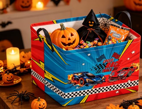 Image of Rectangle Storage Basket with Handles,Collapsible Storage Bin,Books Box,Gift Basket(Red vs. Blue Racing)