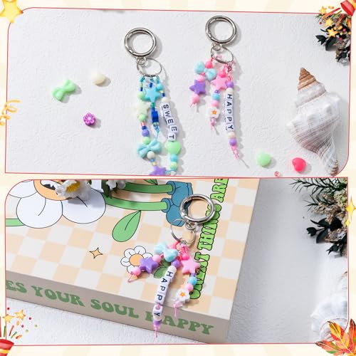 Kits de manualidades para hacer llaveros con cuentas del alfabeto y dijes de flores 3
