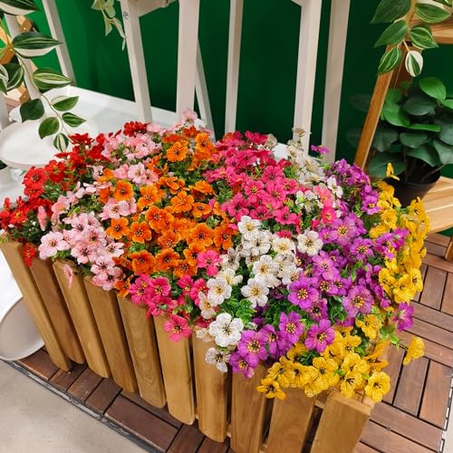 WEAUSUP 28 Bundles Artificial Plants & Flowers Silk Fake Flowers UV Resistant Bushes Plastic Artificial Flowers Faux Outdoor Indoor Plants for Spring Summer Patio Decorations(7 Colors) — view 5