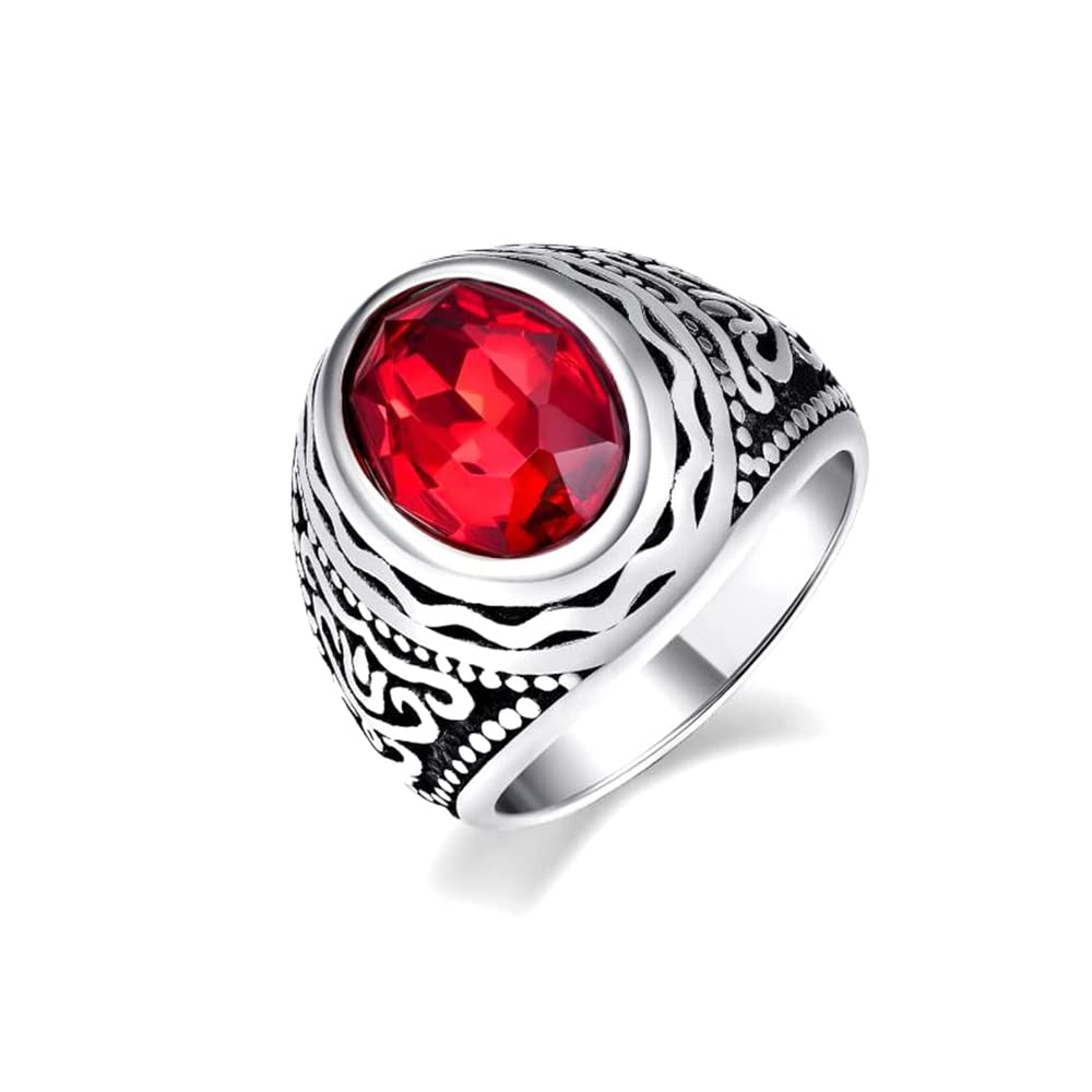 Rings for Men Stainless Steel Ring Red Crystal Carved Design Ring for Men and Boys.-image-44