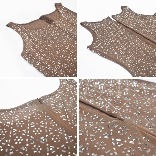 Image of Jigfar Women's Sexy Rhinestone Sheer Mesh See Through Bodycon Dress Birthday Party Club Night Outfits
