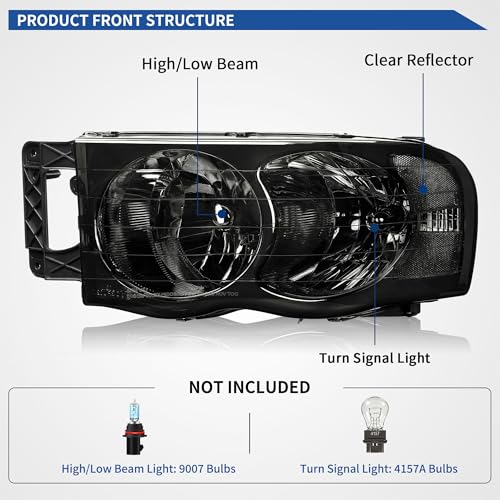 Image of OEDRO Headlights Assembly Replacement Compatible with 2002 2003 2004 2005 Dodge Ram 1500 Pickup 03 04 05 Dodge Ram 2500 3500 Pickup Smoke Lens