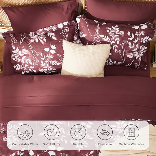 Image of Bedsure Floral Burgundy Comforter Set, Full Bedding Sets, 7 Piece