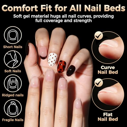 Image of Luckyfairy Short Oval Nail Tips 504pcs Pre-Shaped Round Shape