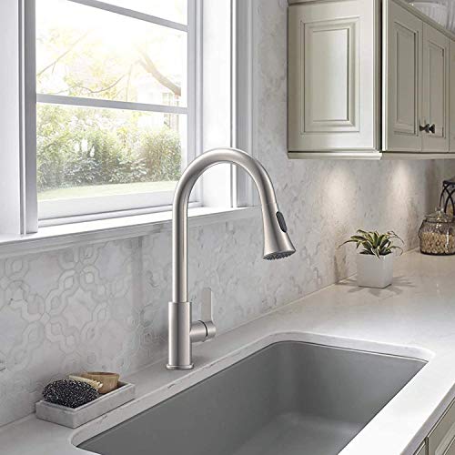 Amazing Force Kitchen Faucet With Pull Down Sprayer 2 Modes Stainless Steel Kitchen Sink Faucet Single Handle Faucet For Kitchen Sink Rv Kitchen Faucet Laundry Sink Faucet With 1.8Gpm, Brushed Nickel #TOP5