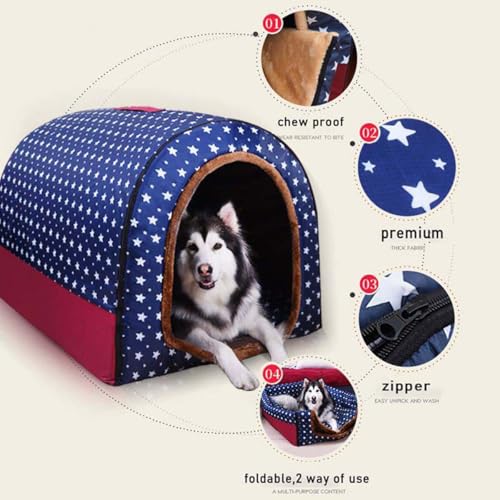 Hundehütte 2-in-1, extra großes Hundebett mit abnehmbarem Kissen, beruhigende Katzenhöhle zur Angstlinderung, warme Hundehütte für den Winter, waschbares, faltbares Jumbo-Hundezel