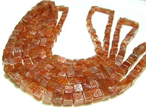 Sunstone Cubes Lisses LKBEADS - Fil de Pierres de Soleil 5mm pour Création Bijoux