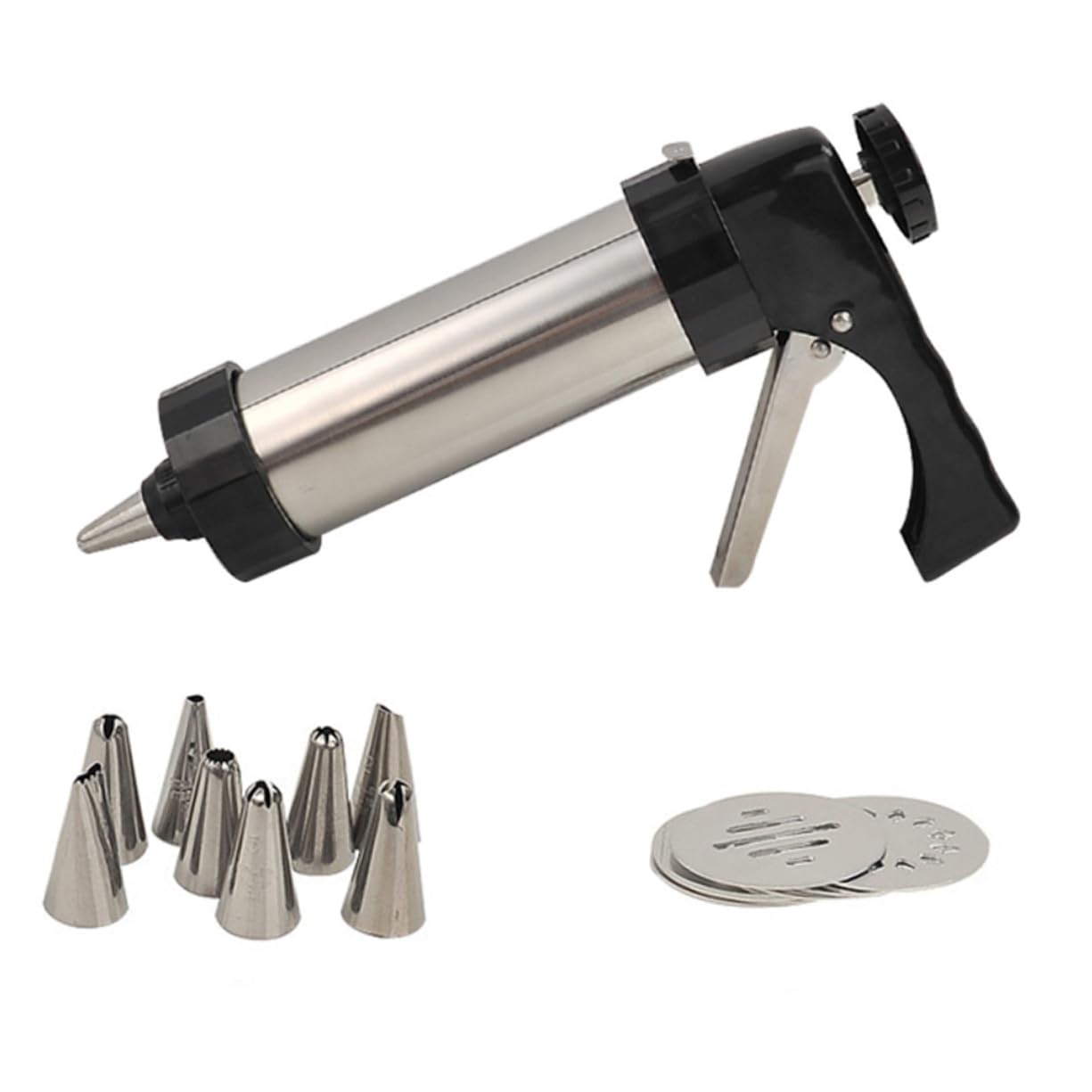 Cabilock 2 Piezas Herramienta de Prensado para Galletas Inoxidable con Boquillas y Moldes para Repostería Ligera y Desmontable para Cocina y Cafetería