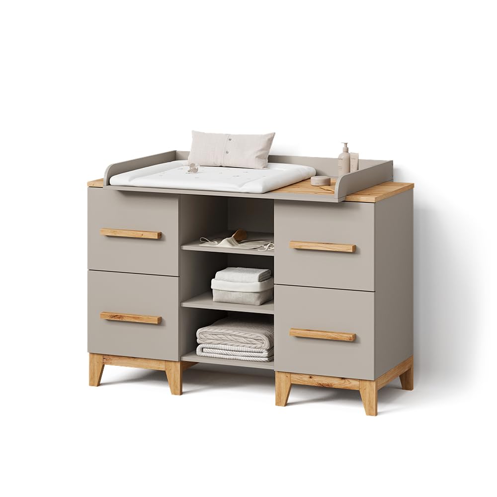 Livinity Commode à Langer Mailo Cachemire/Artisan | XL avec 4 tiroirspour un rangement élégant et spacieux