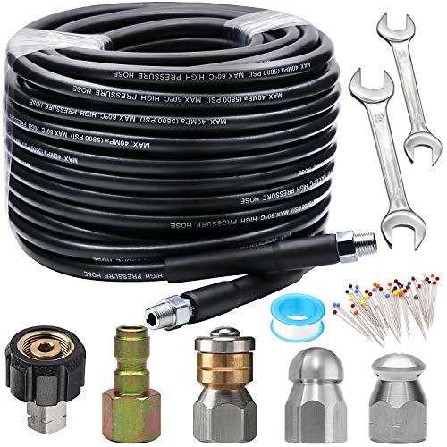 Sewer Jetter Kit 100FT for Pressure Washer, 5800PSI Drain Cleaner Hose 1/4 Inch