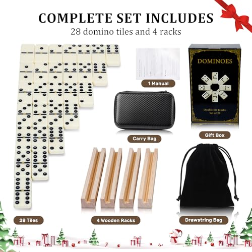 Juego de Domino MeetYr Life con 28 fichas y 4 bandejas de madera miniatura 2