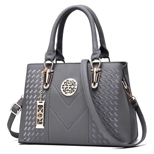 Bolsas De Couro Feminino Senhoras Luxo Sacos 2024 (Cinza)