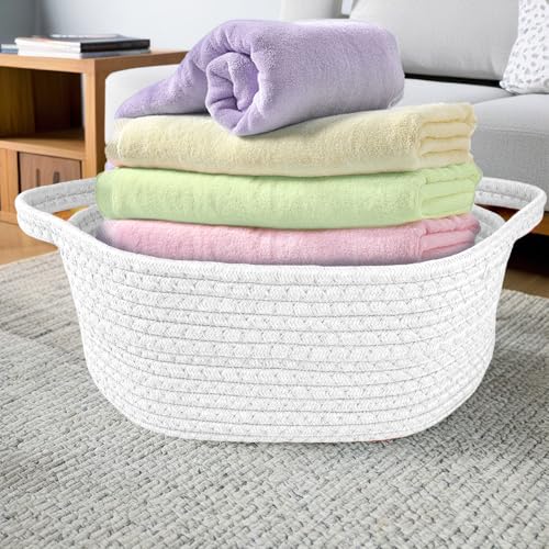 Image of Gift Basket with Gift Bag & Ribbon- Small Woven Baskets for Gifts Empty, Rope Easter Basket with Handle Decorative Storage for Baby Showers, Toys & More, 12 inchX 8 inch X 5 inch