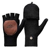 Homealexa Winter Handschuhe Damen Fingerlose Handschuhe Baumwolle Halb Fingerhandschuhe mit Flip-Top, Warme Strick Handschuhe für Damen und Herren (Schwarz)