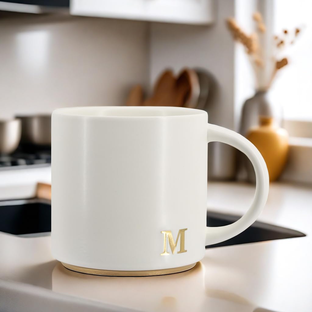 COLLECTIVE HOME - Monogram Ceramic Mugs, 15 oz Golden Initial Coffee Cups, Elegant Capital Alphabet Tea Mugs, Elegant Personalized Mug with Gift Box, Luxurious Cups for Office and Home (M) - Image 5